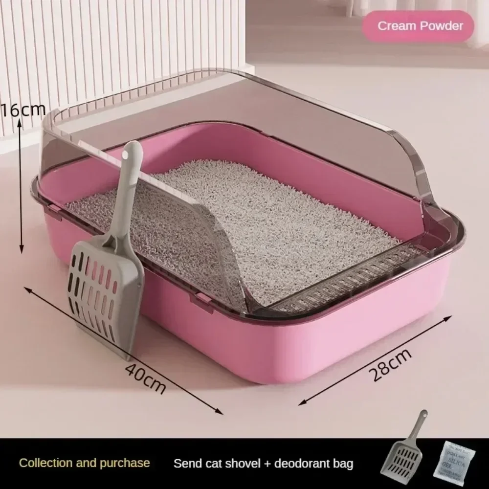 Cat Litter Box Thickening Kitty Sandbox Semi-enclosed High Side Splashproof Pet Bedpans with Litter Scoop Cleaning Cat