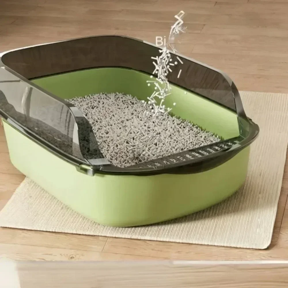 Cat Litter Box Thickening Kitty Sandbox Semi-enclosed High Side Splashproof Pet Bedpans with Litter Scoop Cleaning Cat