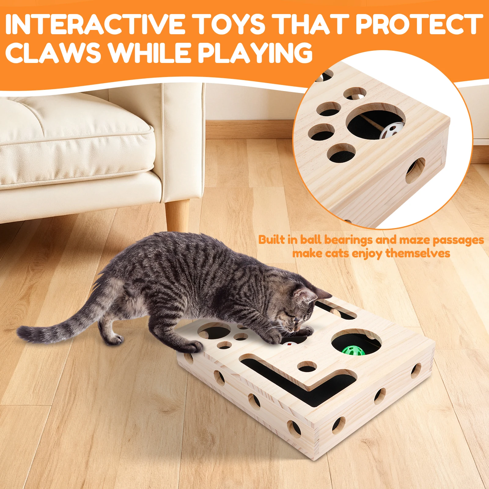 Cat Nail File Box Toy with Bell Ball and Sandpaper Inside Cat Scratch Puzzle Play Nail Care Interactive Pet Toy Stress