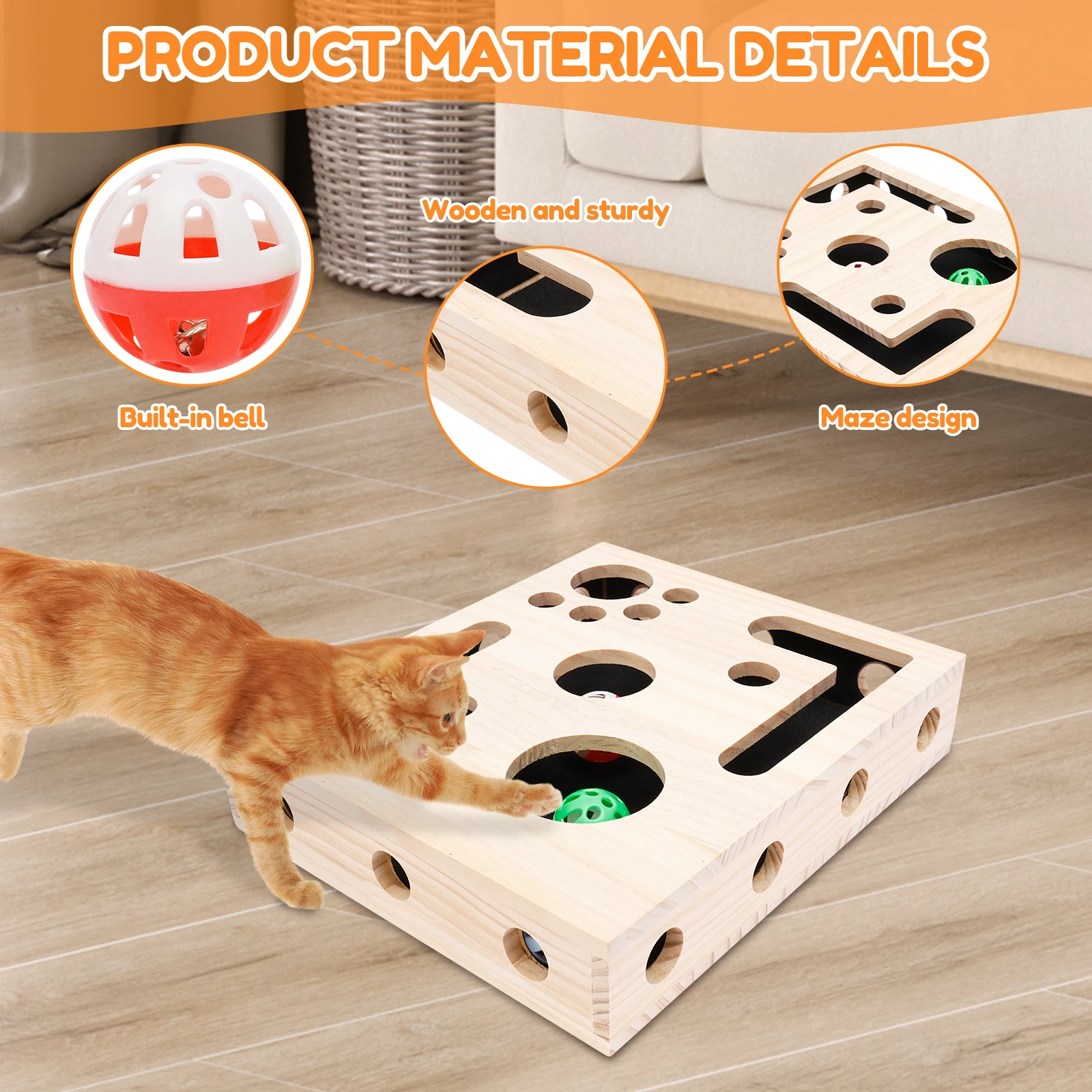 Cat Nail File Box Toy with Bell Ball and Sandpaper Inside Cat Scratch Puzzle Play Nail Care Interactive Pet Toy Stress