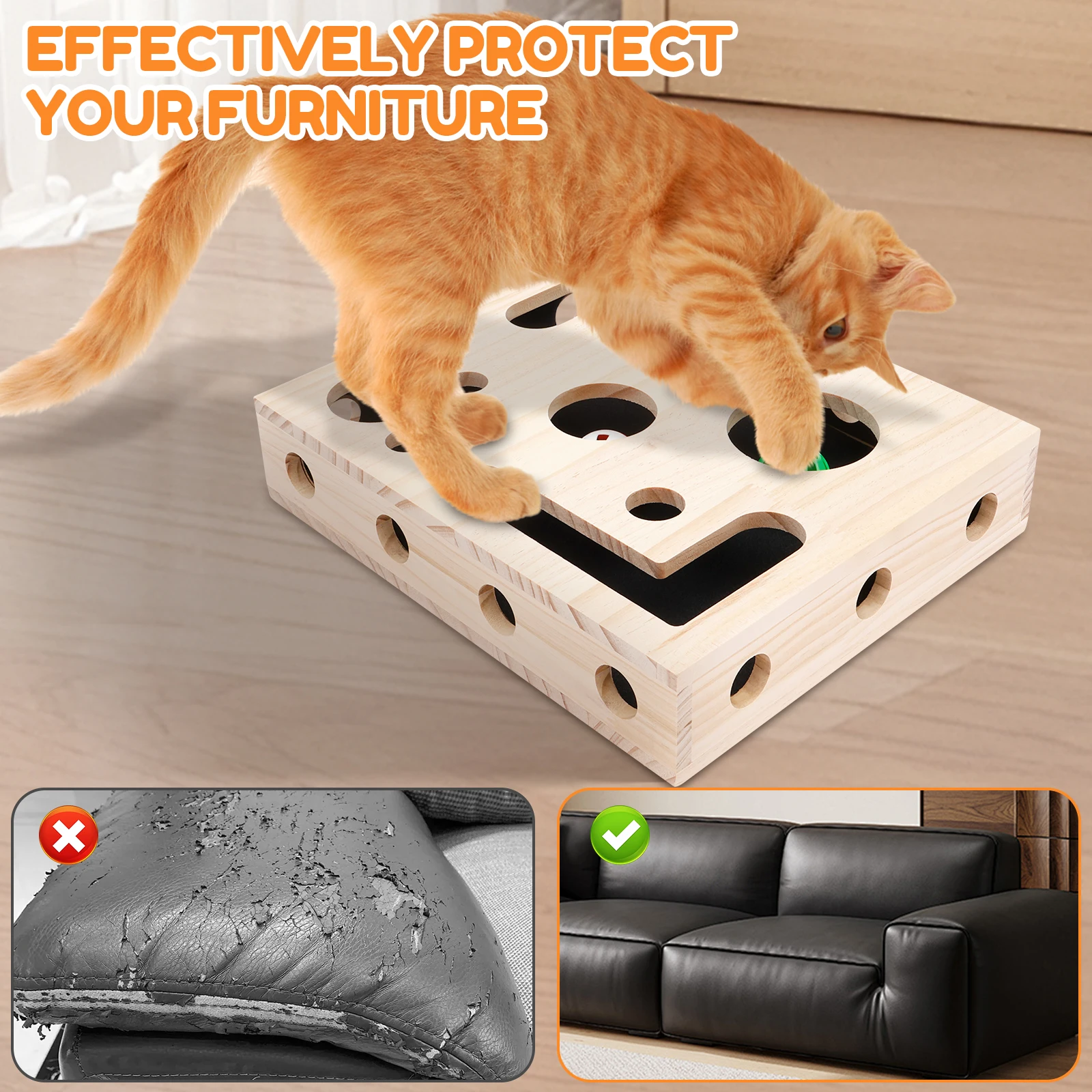 Cat Nail File Box Toy with Bell Ball and Sandpaper Inside Cat Scratch Puzzle Play Nail Care Interactive Pet Toy Stress