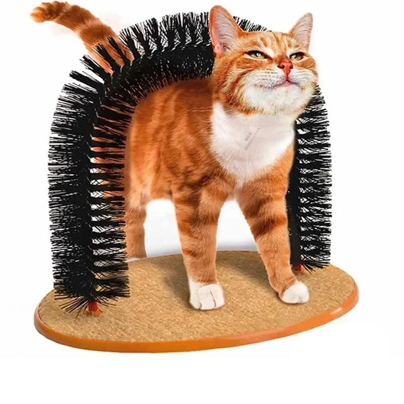 Cat Toy Arch Self Groome Pamper Feline with A Massage Grooming Rubbing Brush with Scratching Pad Toy for Cats