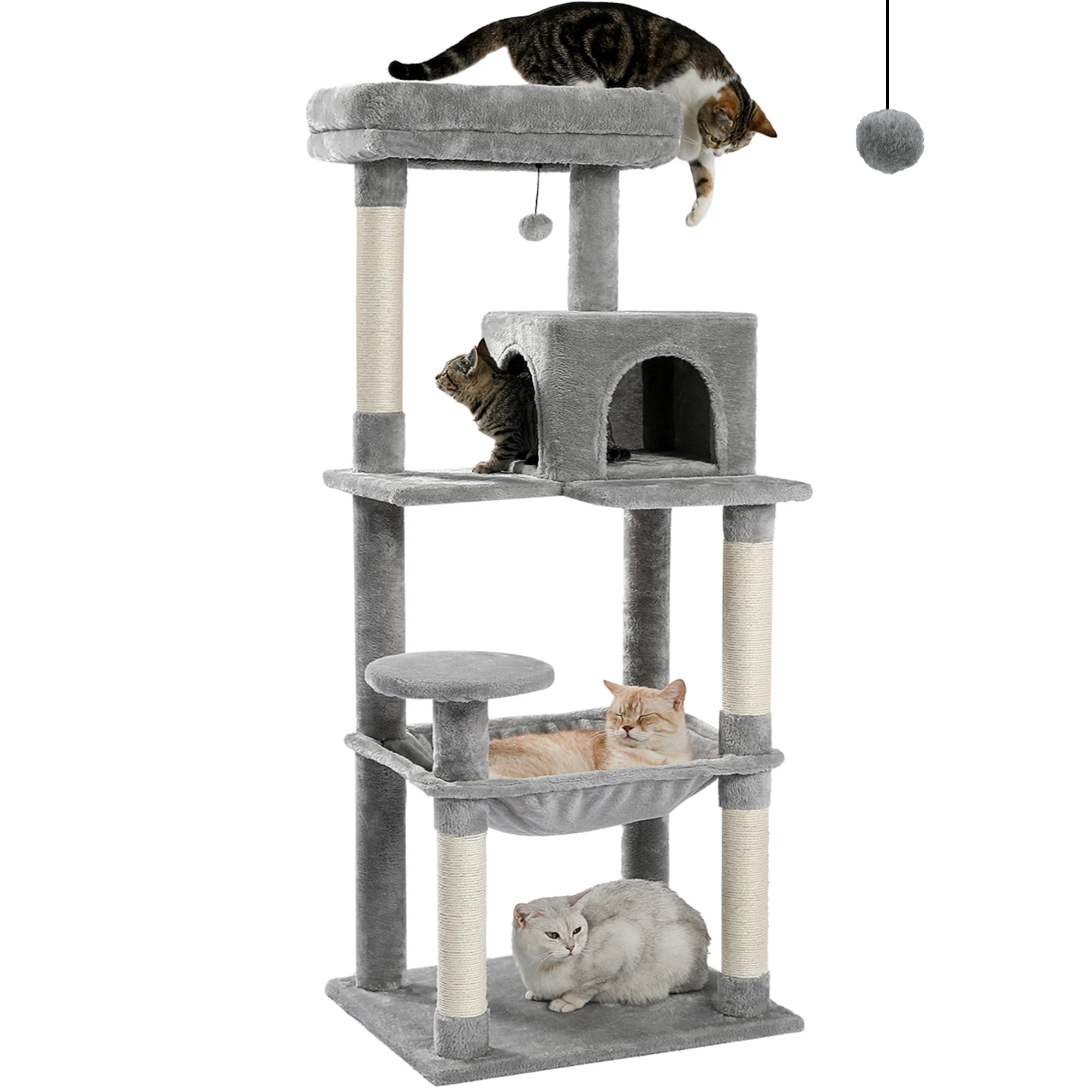 Cat Tree for Indoor Cats 5-Level Cat Tower for Large Cats with Large Hammock Sisal Covered Scratching Posts Cozy Condo
