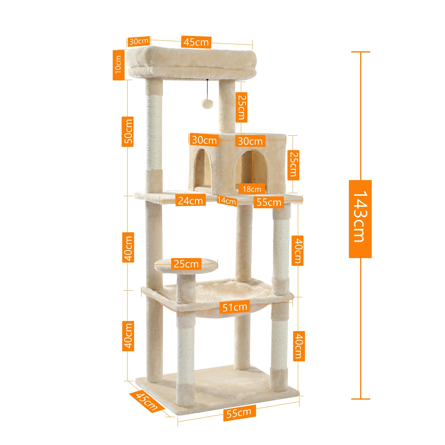 Cat Tree for Indoor Cats 5-Level Cat Tower for Large Cats with Large Hammock Sisal Covered Scratching Posts Cozy Condo