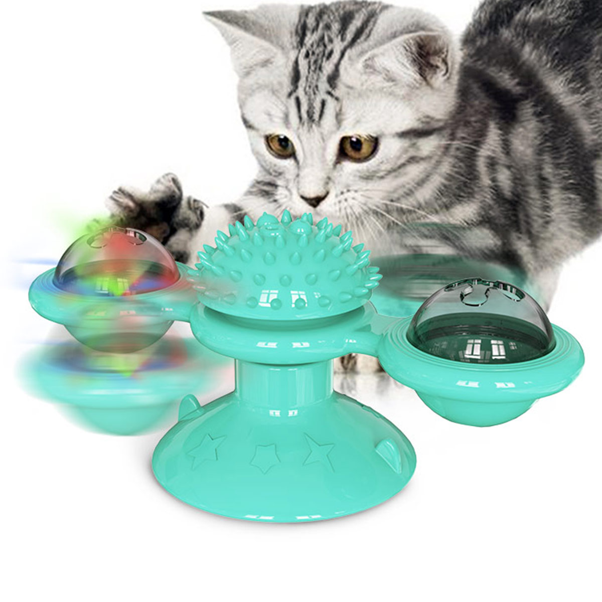 Cat Windmill Toy with Teeth Cleaner