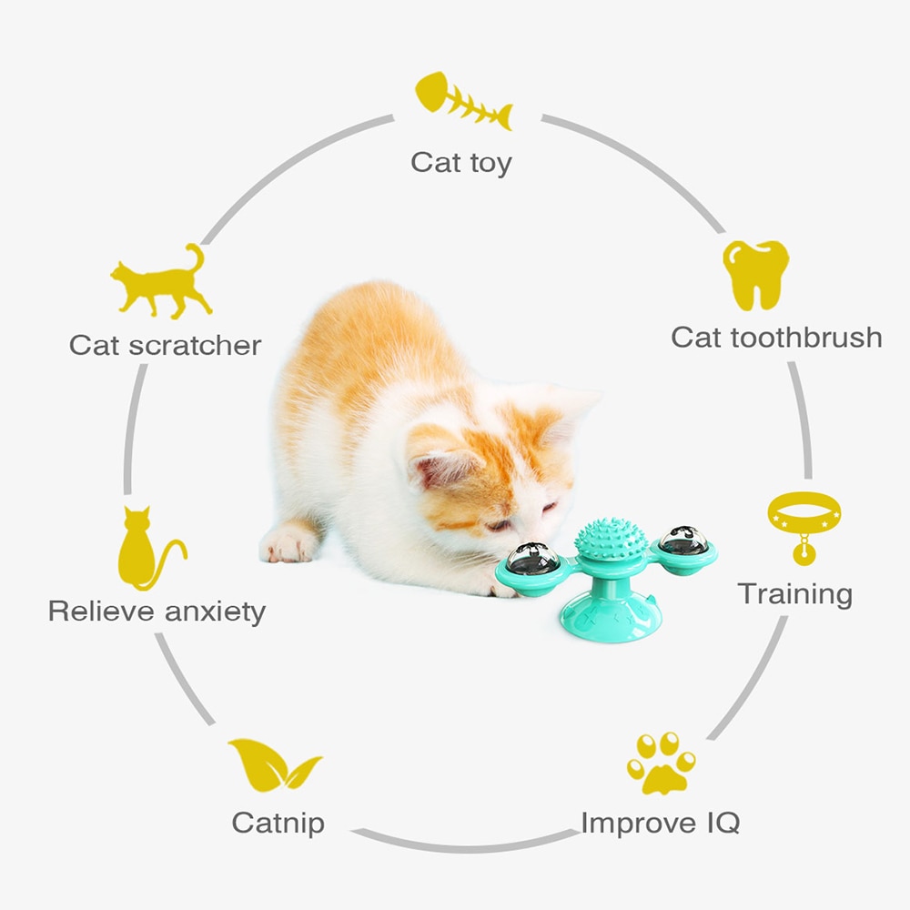Cat Windmill Toy with Teeth Cleaner