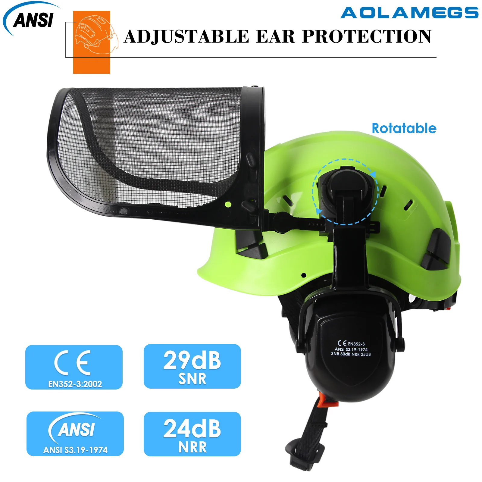 CE Forestry Safety Helmet w/ Earmuffs Face Shield ABS ANSI Logging Industrial Hard Hat 3 in 1 Brushcutter Trimmer