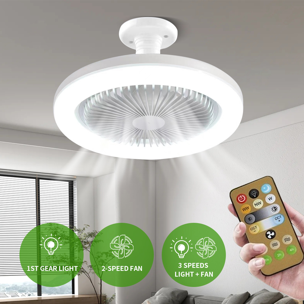 Ceiling Fan With Remote Control and Light LED Lamp Fan E27 Converter Base Smart Silent Ceiling Fan For Bedroom Living