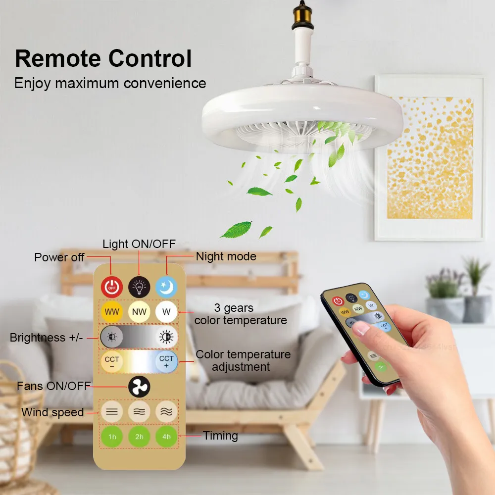Ceiling Fans With Remote Control and Light 30W LED Lamp Fan Smart Silent Ceiling Fan For Sitting Room Bedroom E27