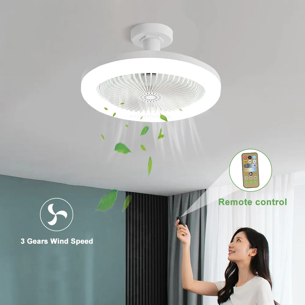 Ceiling Fans With Remote Control and Light 30W LED Lamp Fan Smart Silent Ceiling Fan For Sitting Room Bedroom E27