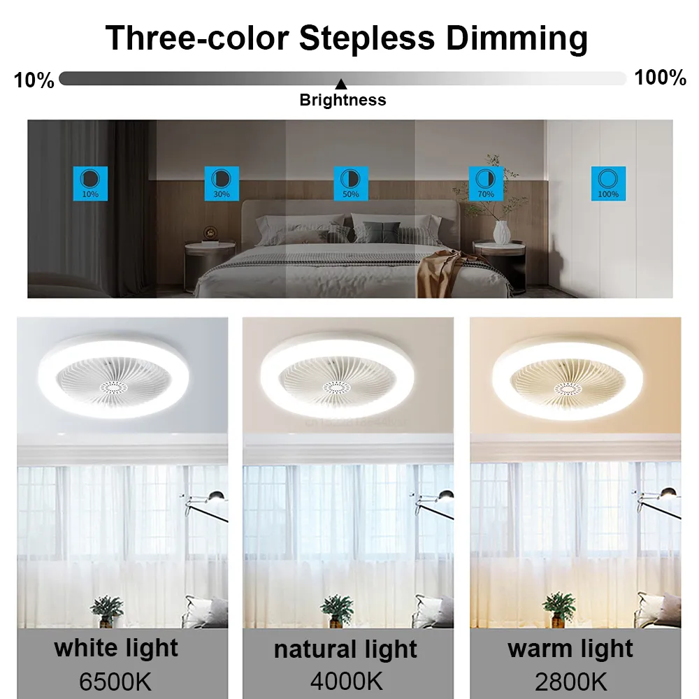 Ceiling Fans With Remote Control and Light 30W LED Lamp Fan Smart Silent Ceiling Fan For Sitting Room Bedroom E27