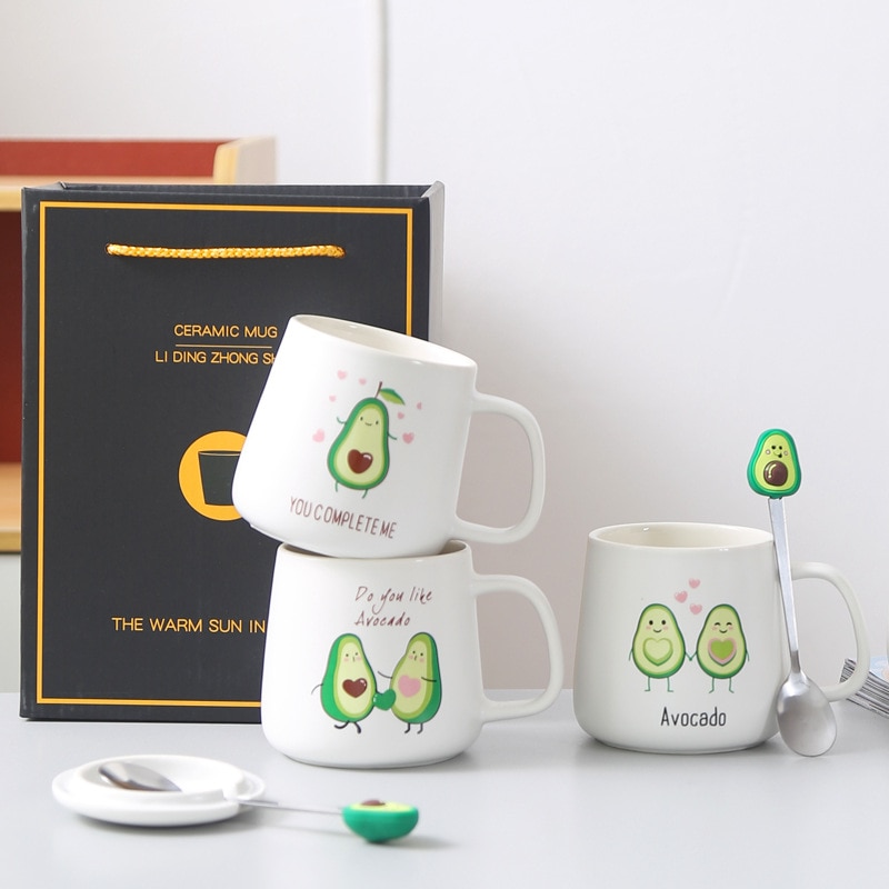 Ceramic 400ml Avocado Mug with Lid and Spoon Ceramic 400ml Avocado Mug with Lid and Spoon