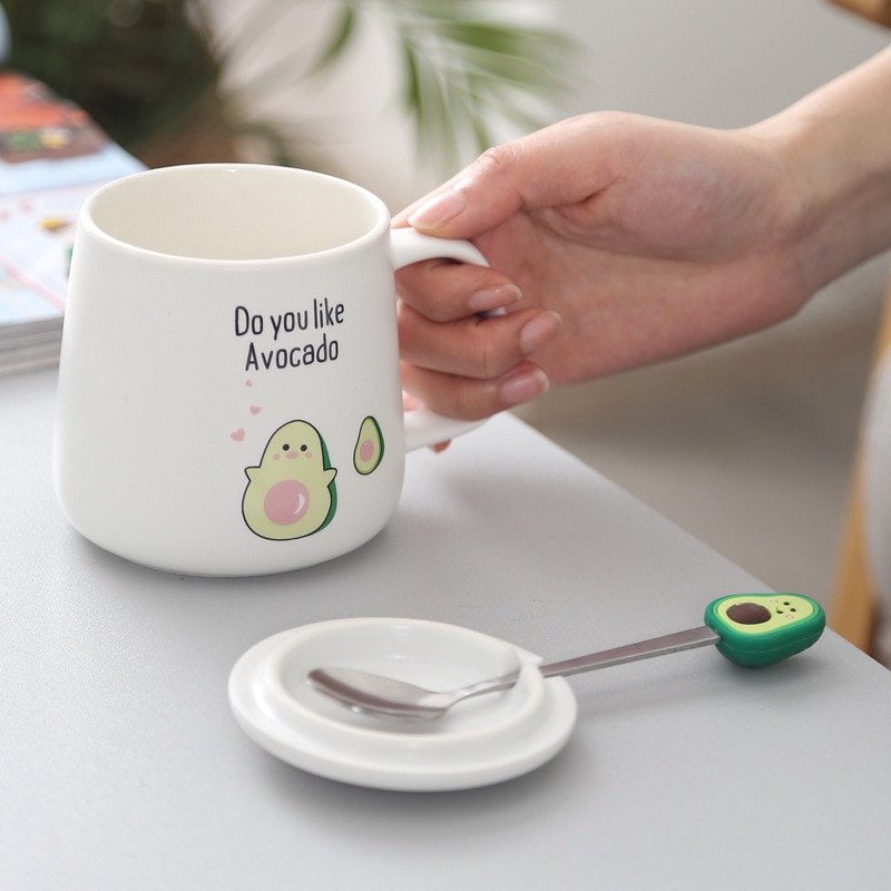 Ceramic 400ml Avocado Mug with Lid and Spoon Ceramic 400ml Avocado Mug with Lid and Spoon
