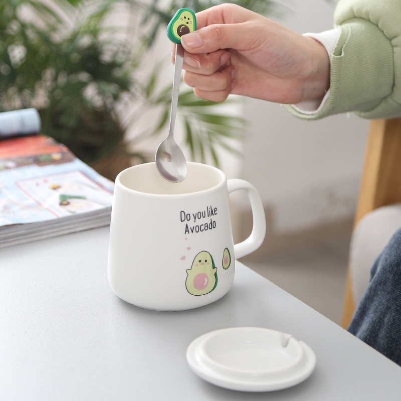 Ceramic 400ml Avocado Mug with Lid and Spoon Ceramic 400ml Avocado Mug with Lid and Spoon