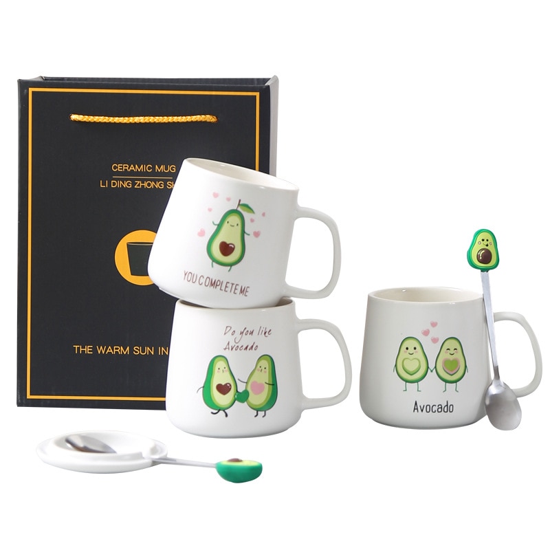 Ceramic 400ml Avocado Mug with Lid and Spoon Ceramic 400ml Avocado Mug with Lid and Spoon