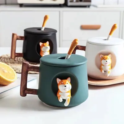 Ceramic 420ml Shiba Mug with Spoon Ceramic 420ml Shiba Mug with Spoon