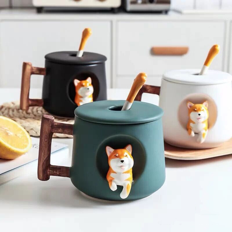 Ceramic 420ml Shiba Mug with Spoon