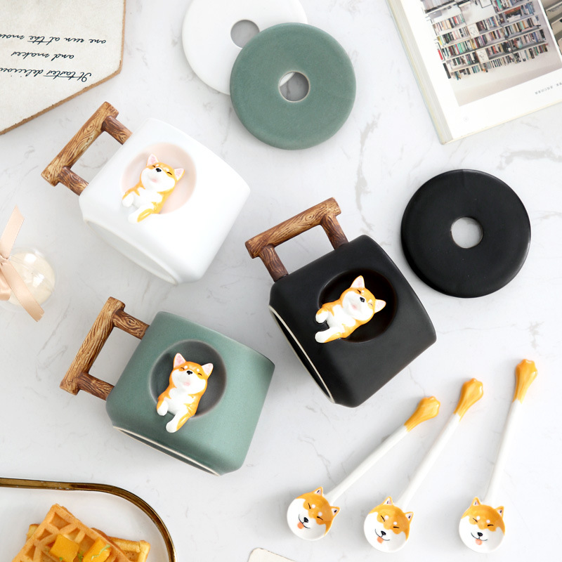Ceramic 420ml Shiba Mug with Spoon Ceramic 420ml Shiba Mug with Spoon