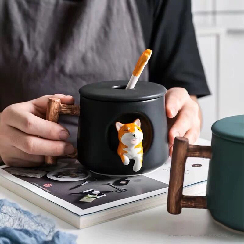 Ceramic 420ml Shiba Mug with Spoon Ceramic 420ml Shiba Mug with Spoon