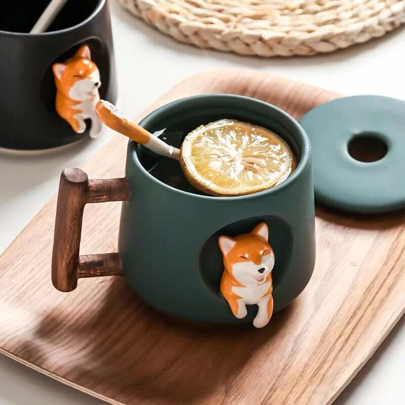 Ceramic 420ml Shiba Mug with Spoon Ceramic 420ml Shiba Mug with Spoon