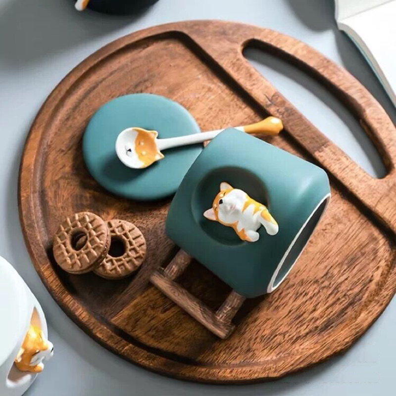 Ceramic 420ml Shiba Mug with Spoon Ceramic 420ml Shiba Mug with Spoon