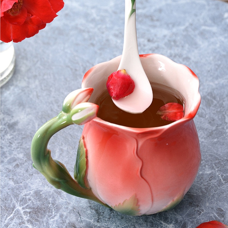 Ceramic Flower Mug with Spoon