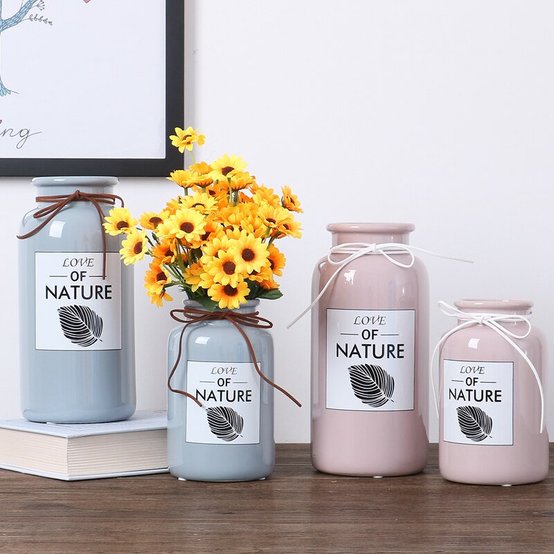 Ceramic Flower Vase with Bowknot Rope
