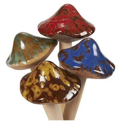 Ceramic Garden Mushroom Stakes (4pcs)