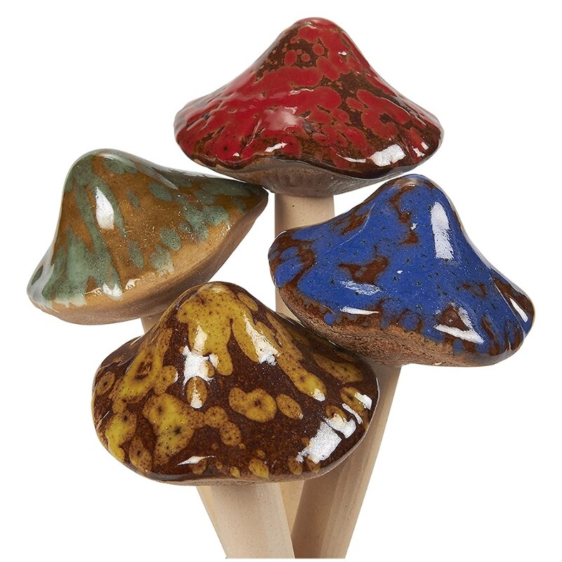 Ceramic Garden Mushroom Stakes (4pcs)