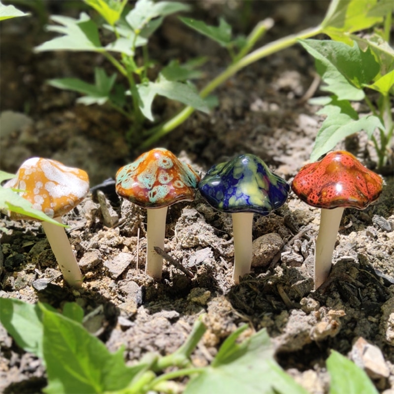 Ceramic Garden Mushroom Stakes (4pcs)