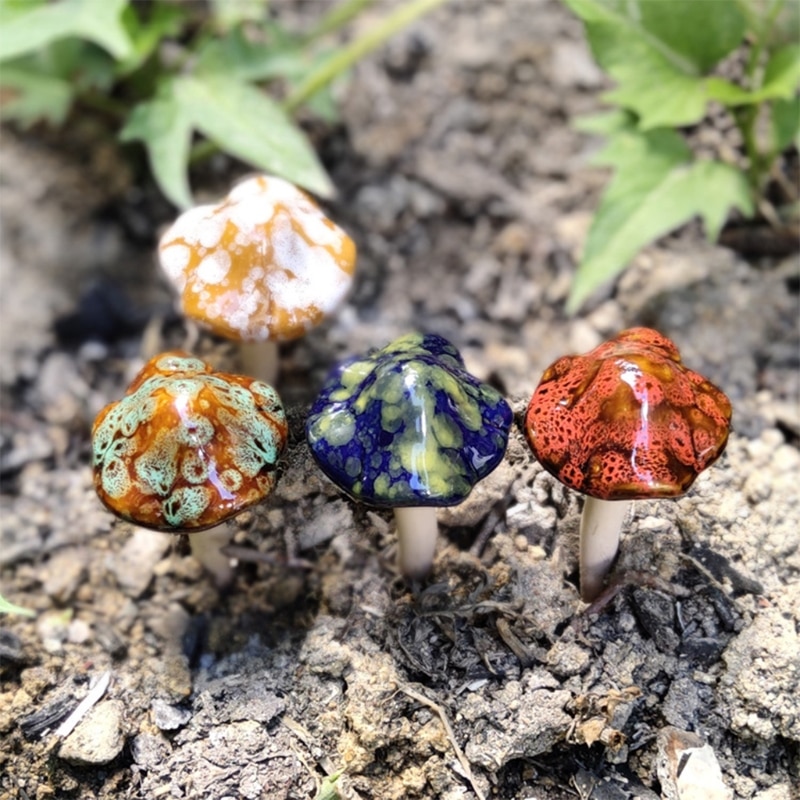 Ceramic Garden Mushroom Stakes (4pcs)