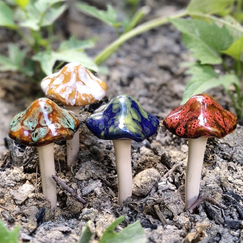 Ceramic Garden Mushroom Stakes (4pcs)