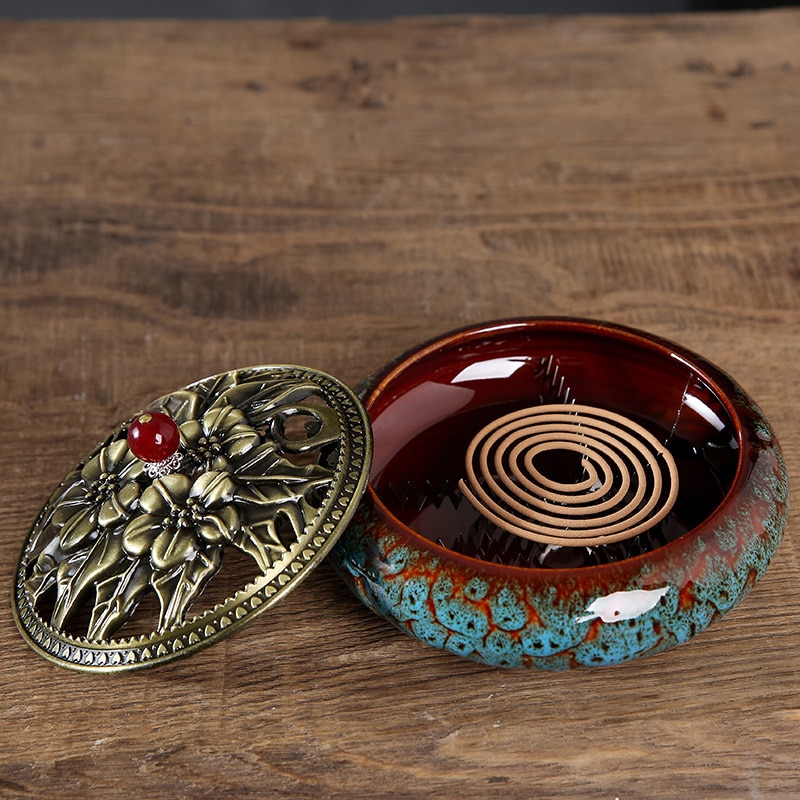 Ceramic Mosquito Coil Holder with Lid