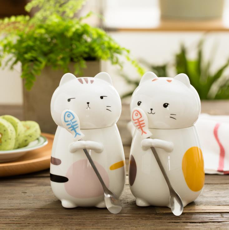 Ceramic Mug With Lid Cute Cat Style