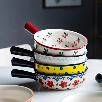 Ceramic Painted Soup Bowl with Handle Ceramic Painted Soup Bowl with Handle