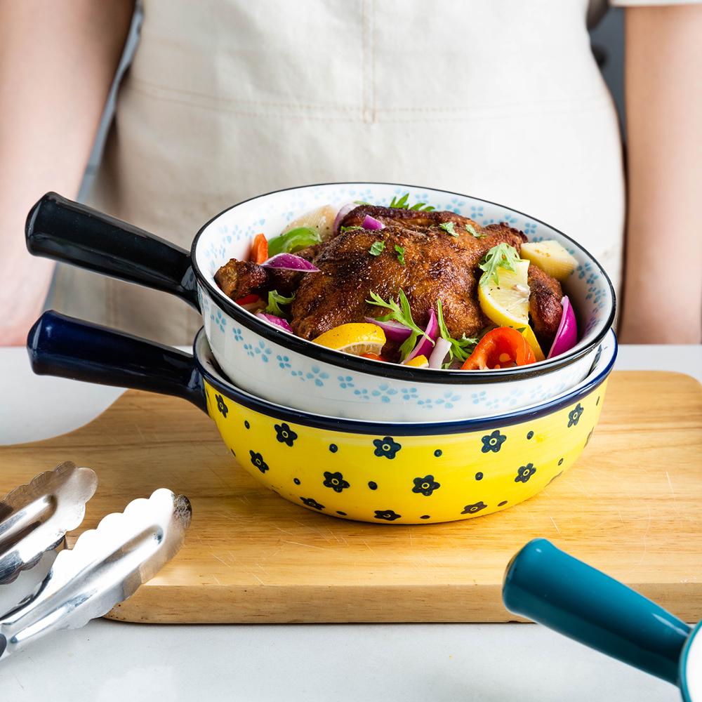 Ceramic Painted Soup Bowl with Handle Ceramic Painted Soup Bowl with Handle