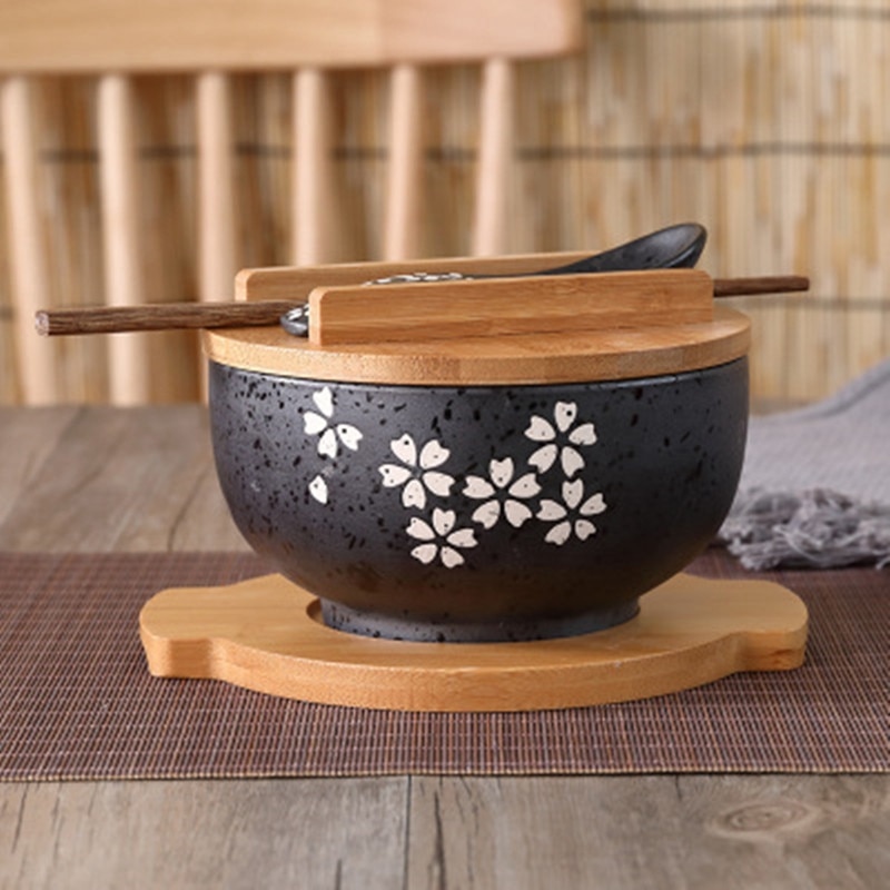 Ceramic Ramen Bowl with Chopsticks and Spoon
