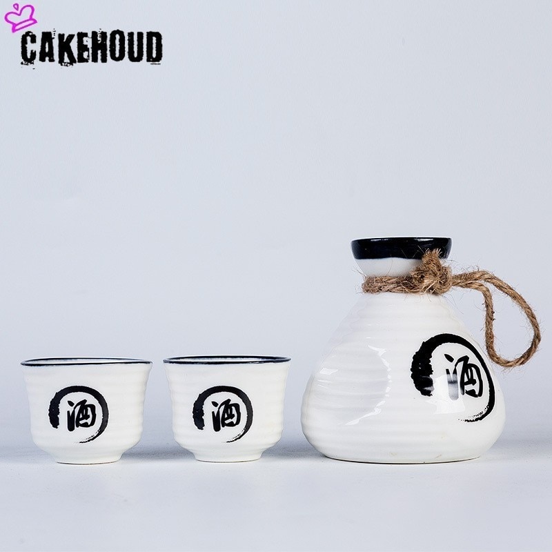 Ceramic Sake Pot with Two Cups