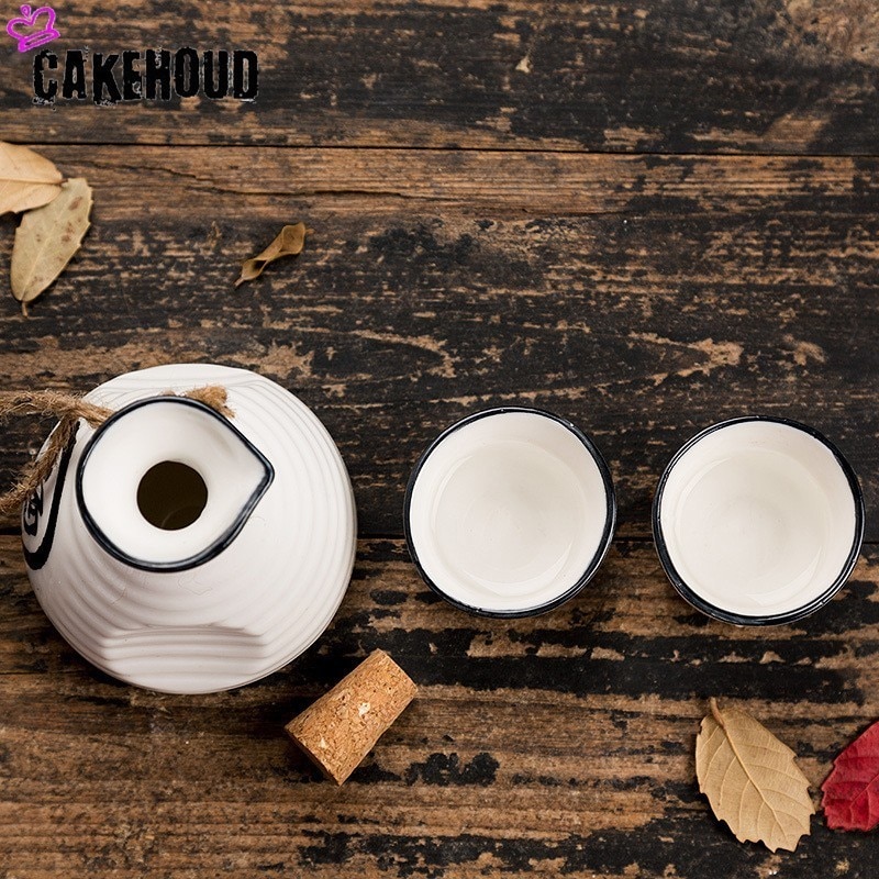 Ceramic Sake Pot with Two Cups