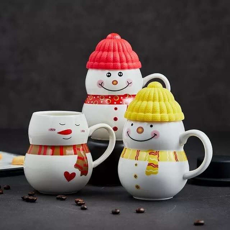 Ceramic Snowman Coffee Mug with Cover