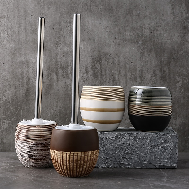 Ceramic Toilet Brush Holder with Brush Set