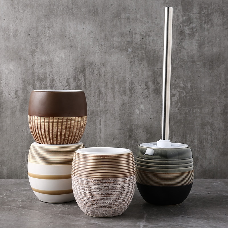 Ceramic Toilet Brush Holder with Brush Set