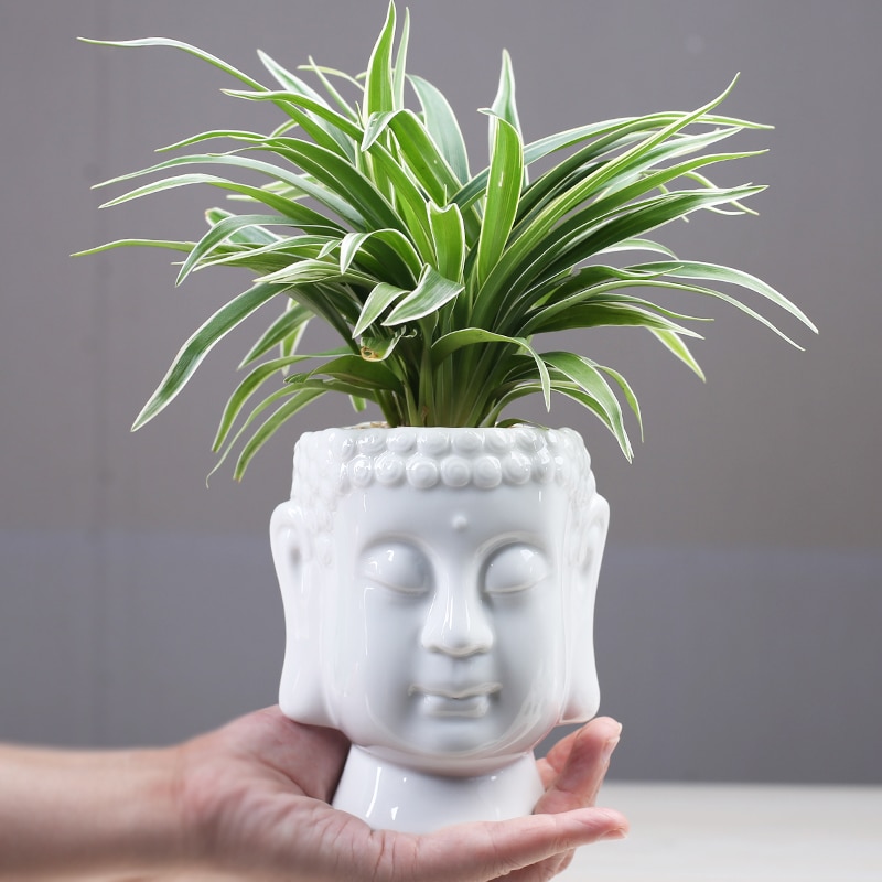 Ceramic White Buddha Head Planter