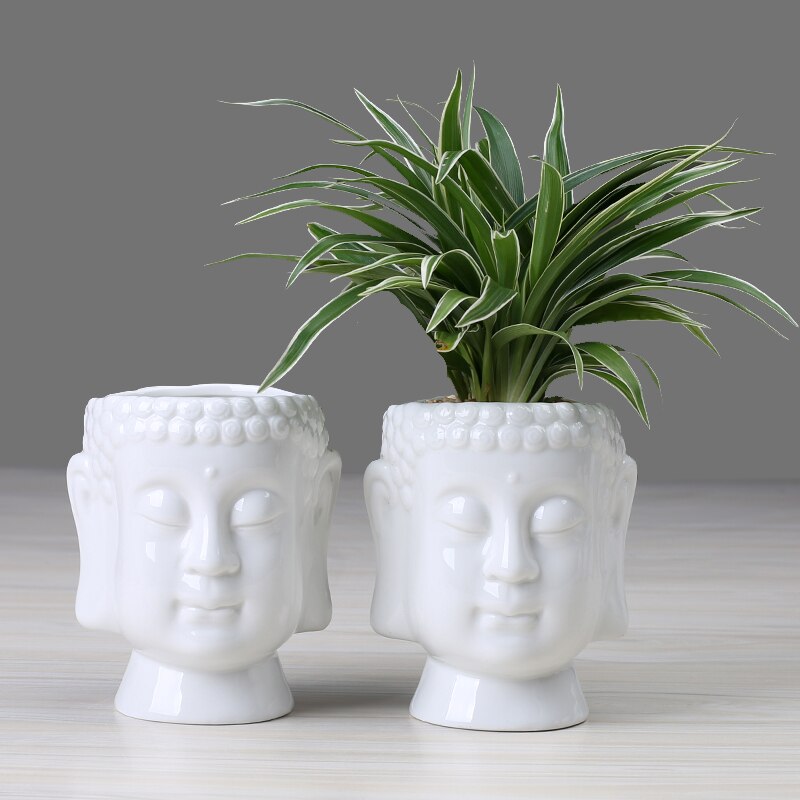 Ceramic White Buddha Head Planter Ceramic White Buddha Head Planter