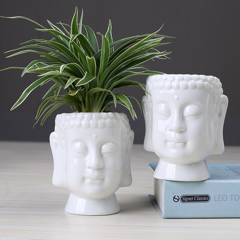 Ceramic White Buddha Head Planter Ceramic White Buddha Head Planter