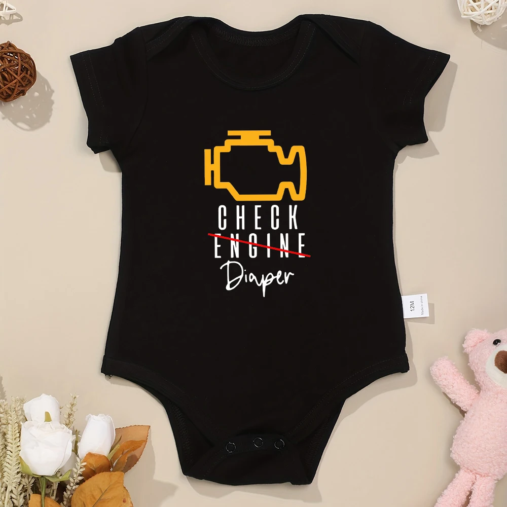 Check Diaper Funny Newborn Baby Clothes Creative Fashion Summer Casual Cotton Infant Onesie Pajamas