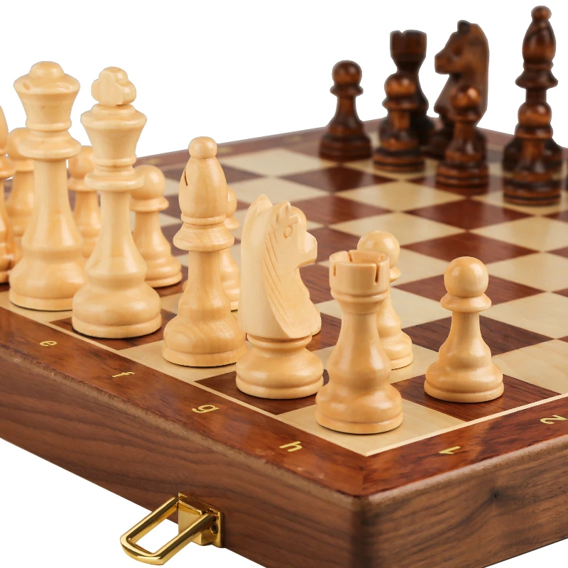 Chess Set Top Grade Wooden Folding Big Traditional Classic Handwork Solid Wood Pieces Walnut Chessboard Children Gift