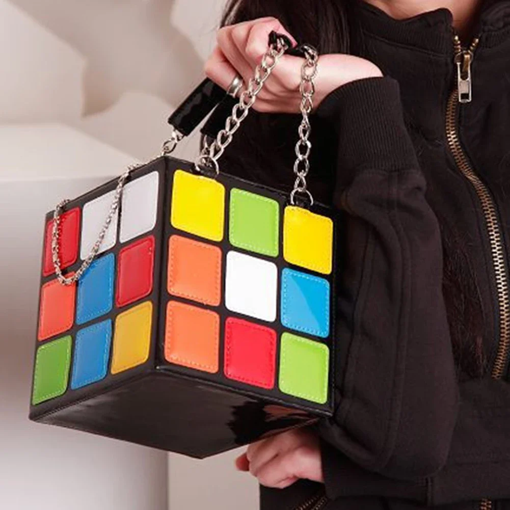 Chic Cubic Shape Box Women Handbags Designer Chains Totes Luxury Pu Leather Messenger Bag Ladies Personality Small Chic Cubic Shape Box Women Handbags Designer Chains Totes Luxury Pu Leather Messenger Bag Ladies Personality Small