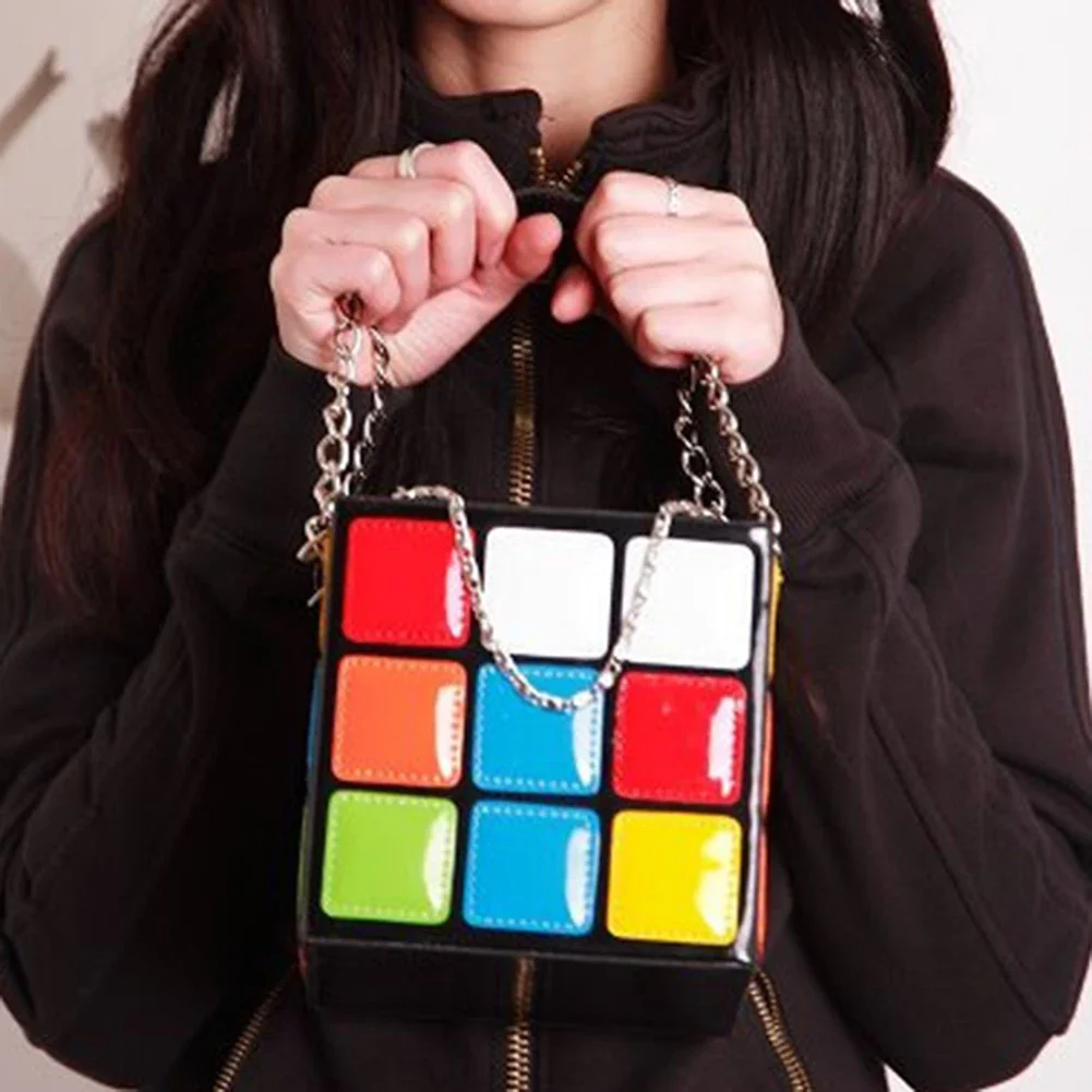 Chic Cubic Shape Box Women Handbags Designer Chains Totes Luxury Pu Leather Messenger Bag Ladies Personality Small Chic Cubic Shape Box Women Handbags Designer Chains Totes Luxury Pu Leather Messenger Bag Ladies Personality Small