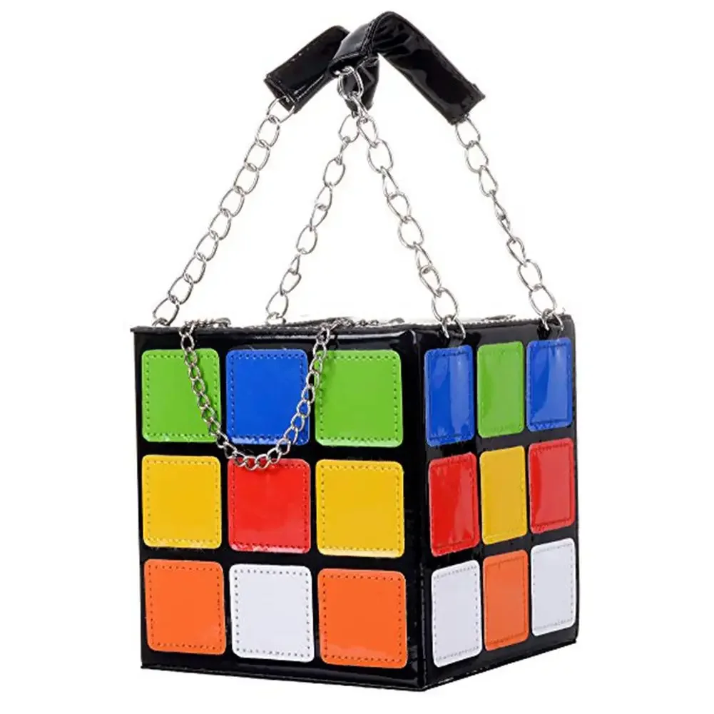 Chic Cubic Shape Box Women Handbags Designer Chains Totes Luxury Pu Leather Messenger Bag Ladies Personality Small Chic Cubic Shape Box Women Handbags Designer Chains Totes Luxury Pu Leather Messenger Bag Ladies Personality Small
